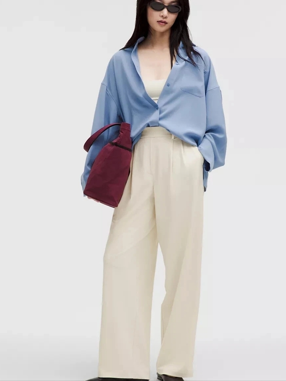 Lululemon Daydrift High Rise Wide Leg Pleated Trouser Pants 31" Khaki Tan L